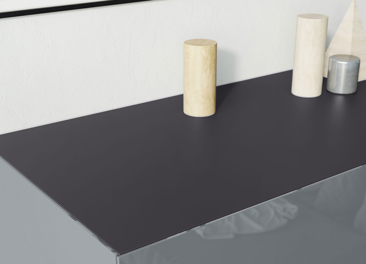 Commode de rangement gris graphite et verre gris