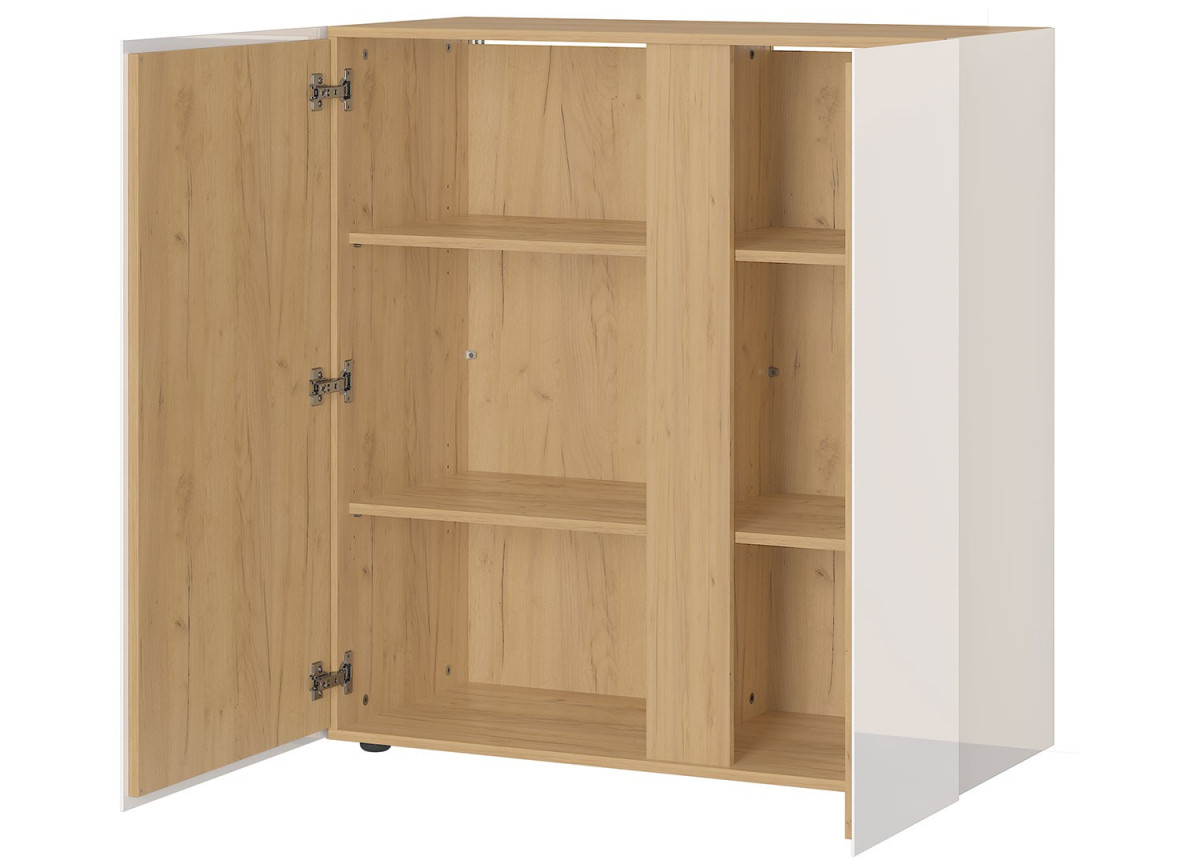 Commode décor chêne et verre blanc cachemire