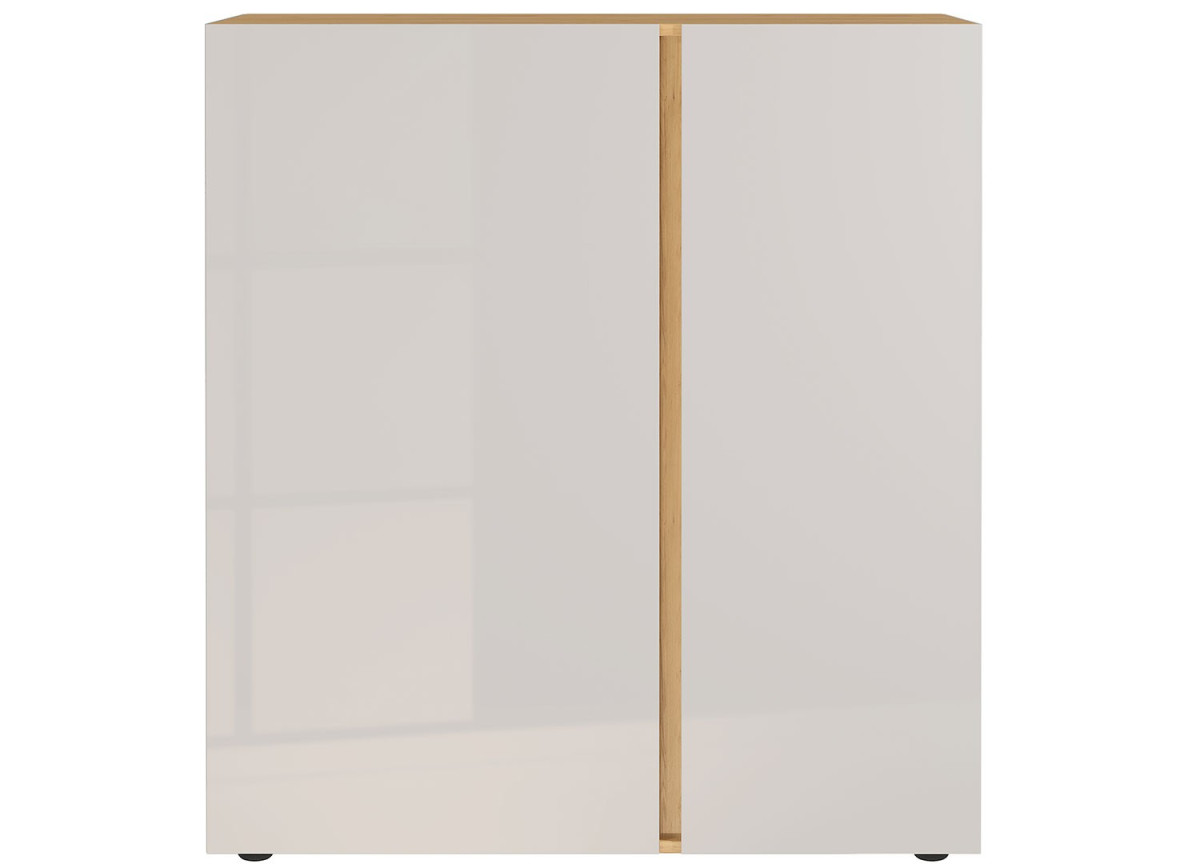 Commode décor chêne et verre blanc cachemire