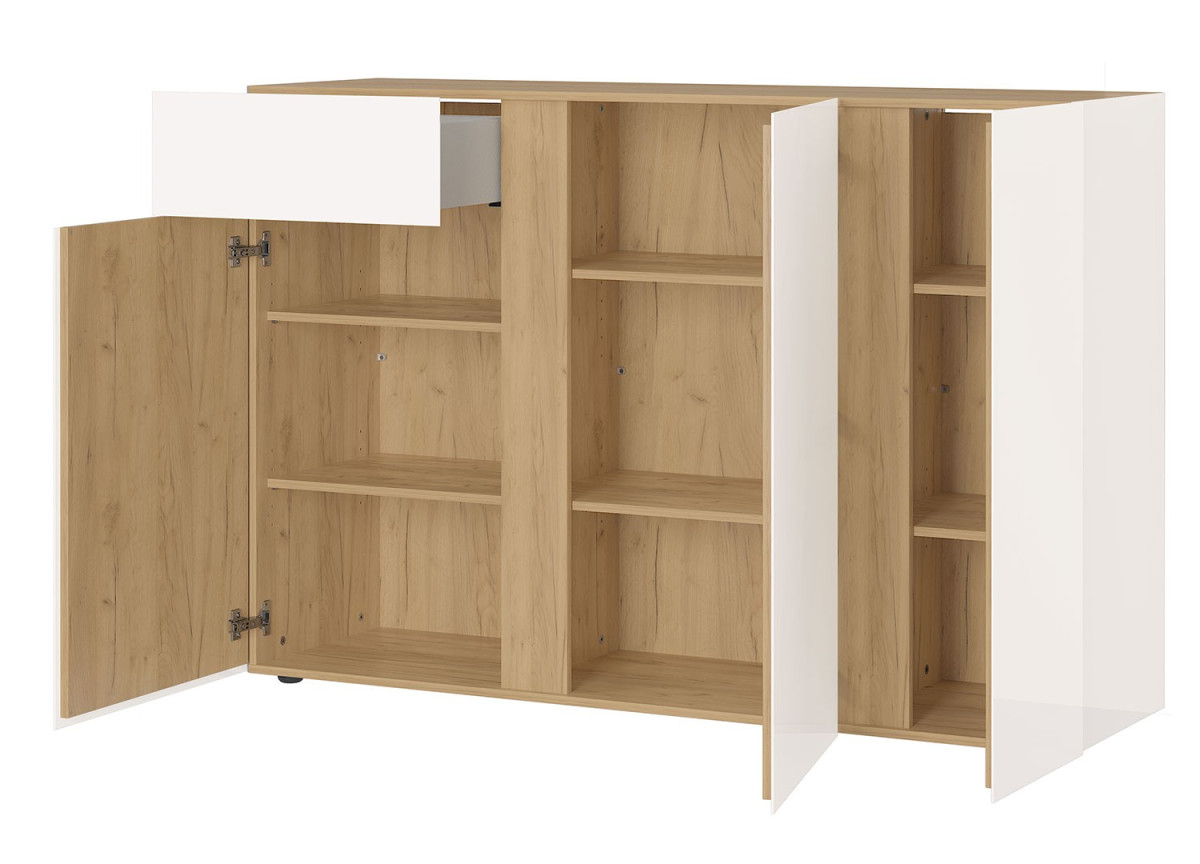 Buffet de séjour chêne et verre blanc cachemire