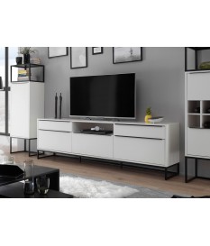 meuble tv design blanc laque mat 215 cm