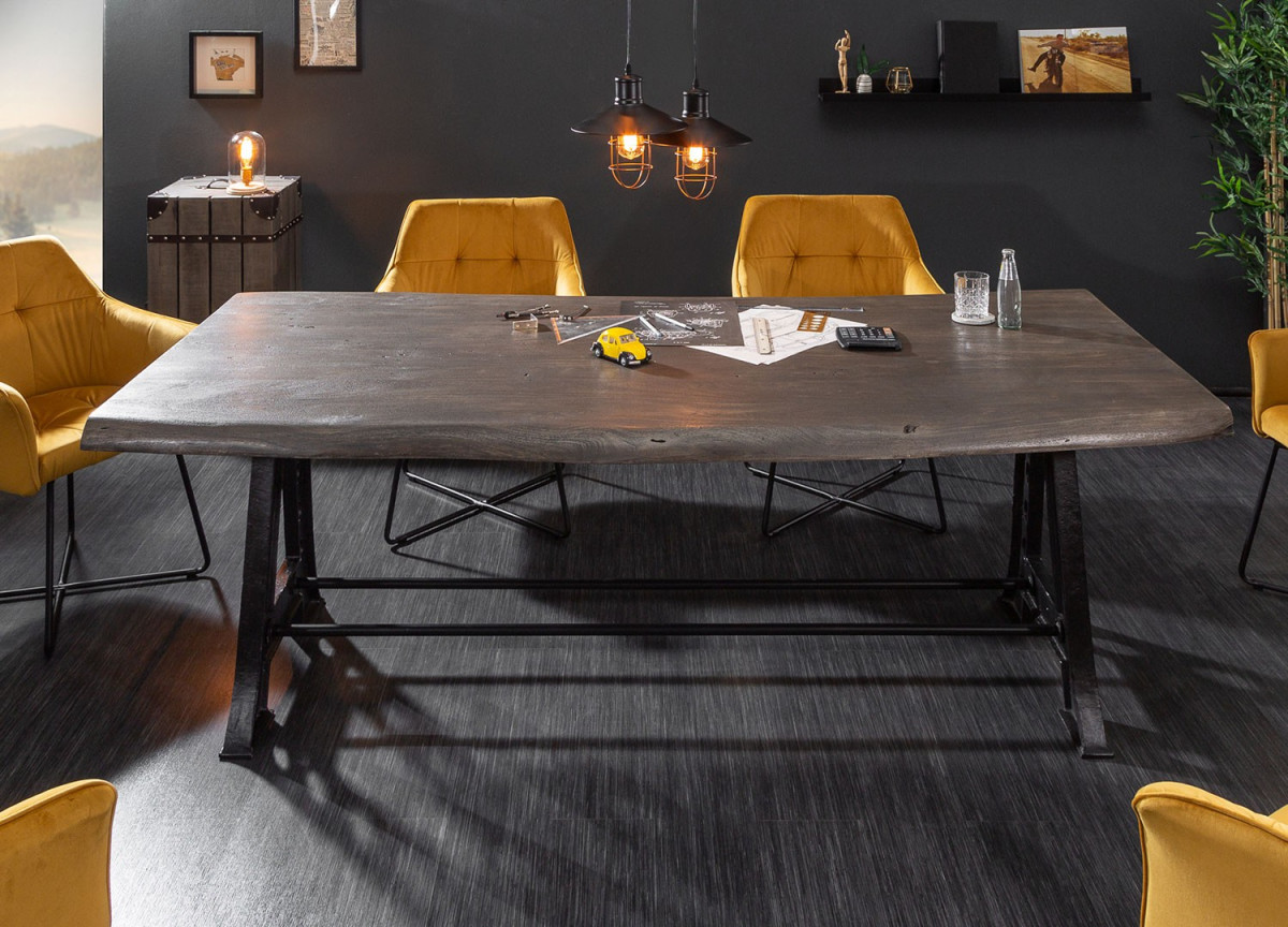 Table en bois grisé 220 cm - Pied métal industriel