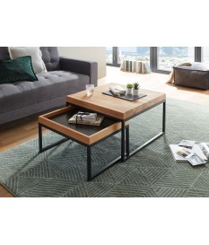 Table basse carrée encastrable bois et métal
