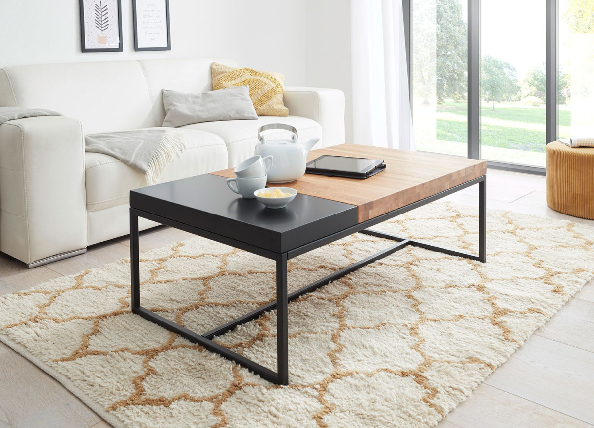 Table basse rectangulaire bois et métal