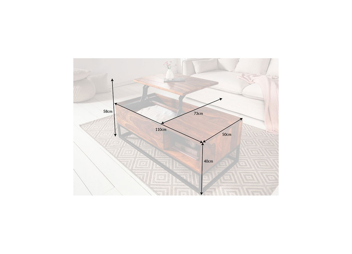 Table basse plateau relevable bois et métal