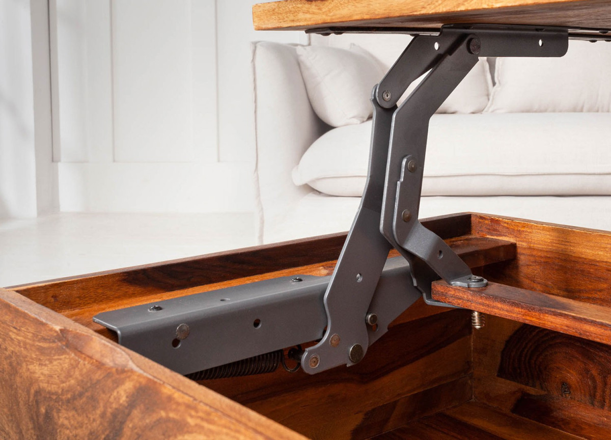 Table basse plateau relevable bois et métal