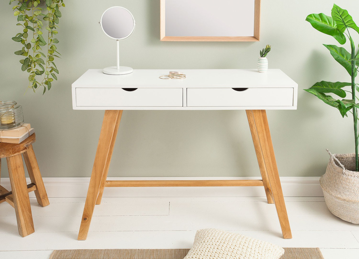 Console blanc laqué et bois pas cher