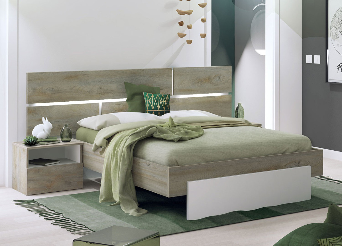 Chambre complète  laqué blanche mat et décor Oak endgrain