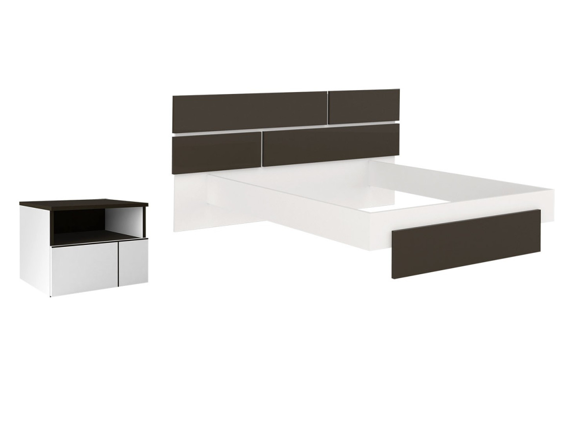 Lit 140/160/180 + chevet suspendu et armoire coulissantes