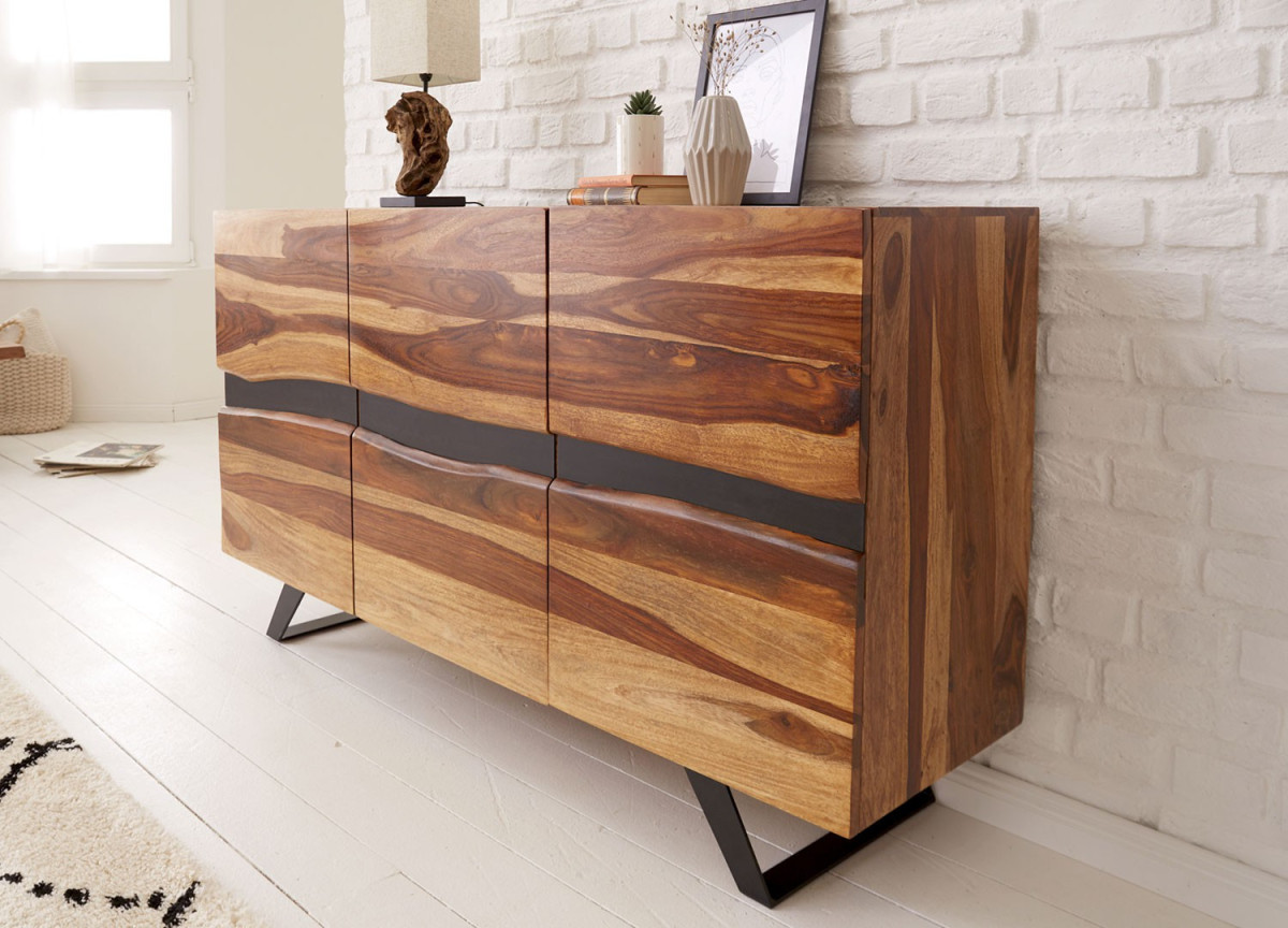 Meuble buffet cossu 135 cm en bois massif de sesham verni