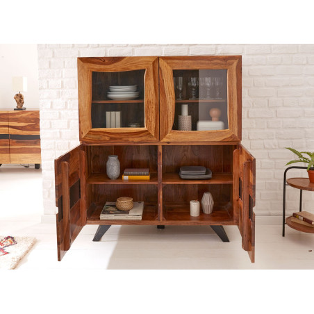 Buffet haut 2 portes vitrées en bois massif