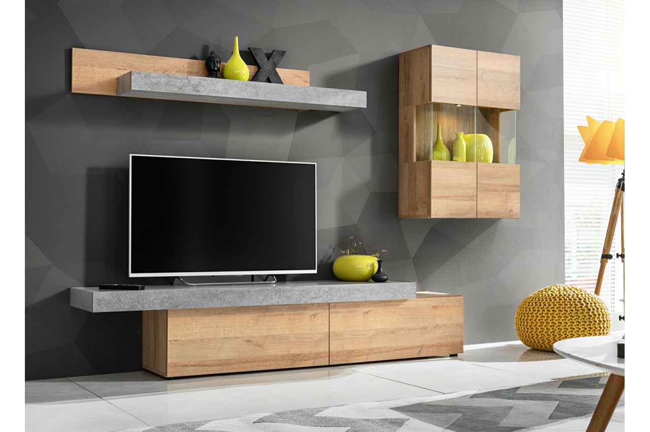 Meuble TV design - Vitrine & étagère murale pour salon