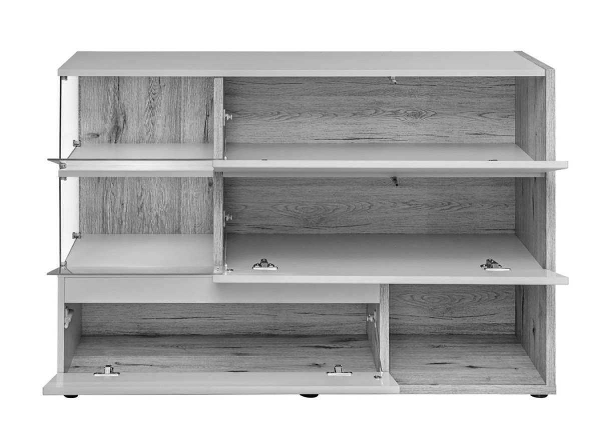 Buffet design blanc laqué et noyer foncé 120 cm