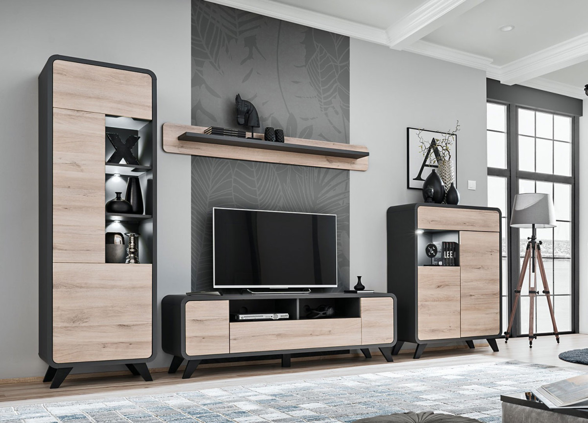 Ensemble TV design style scandinave avec éclairage