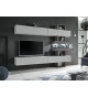 Meuble TV mural design gris clair et bois avec éclairage Led