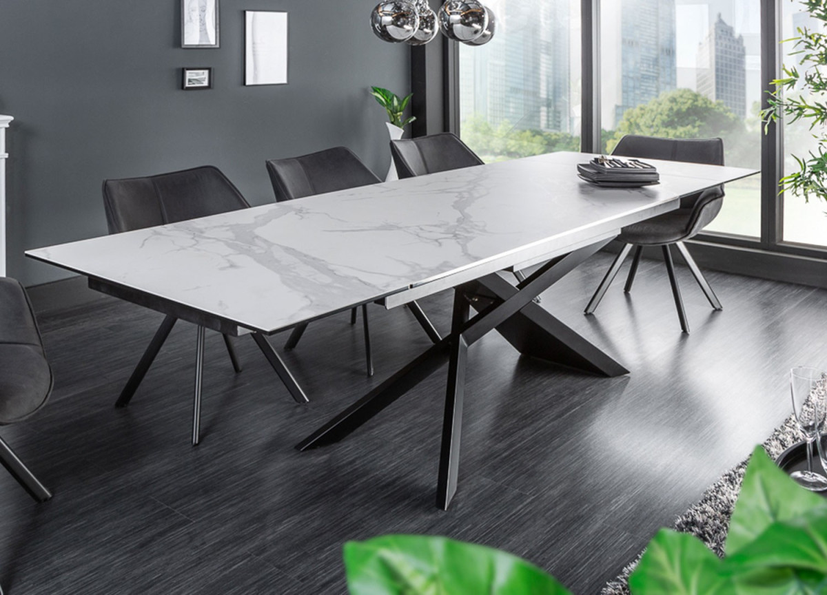 Table design en céramique effet marbre blanc