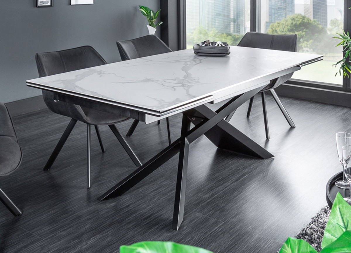 Table design en céramique effet marbre blanc