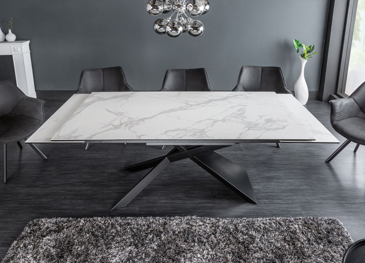 Table design en céramique effet marbre blanc