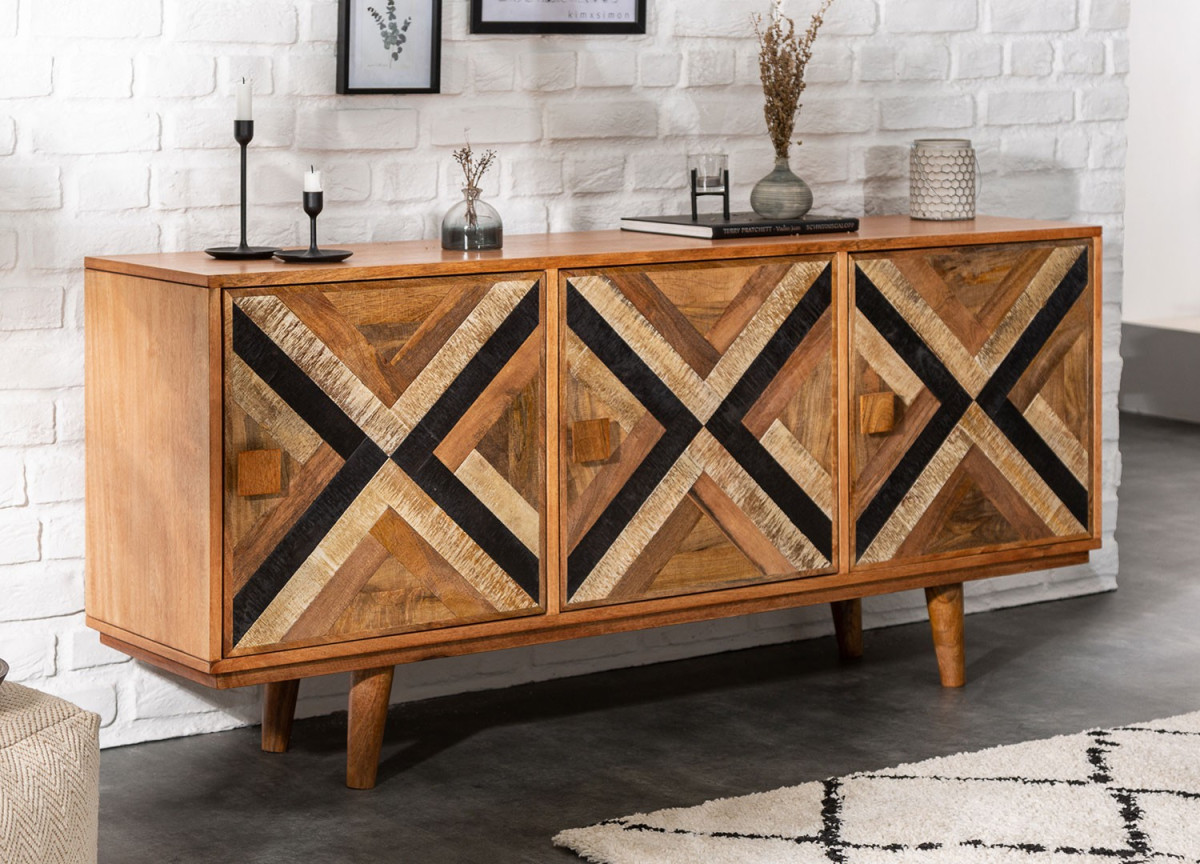 Buffet 3 portes déco original en bois de manguier