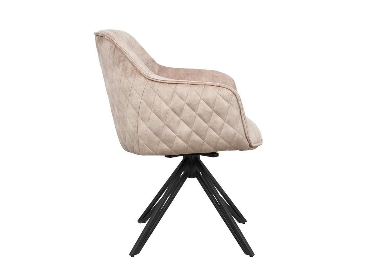 Chaise pivotante matelassée grège avec accoudoir