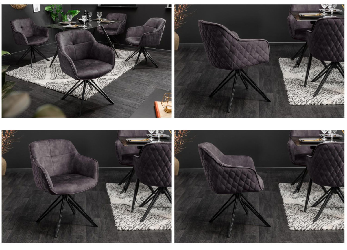 Chaise pivotante matelassée grise avec accoudoir
