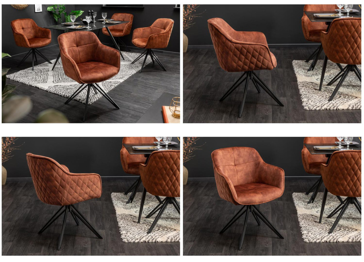 Chaise pivotante matelassée marron avec accoudoir