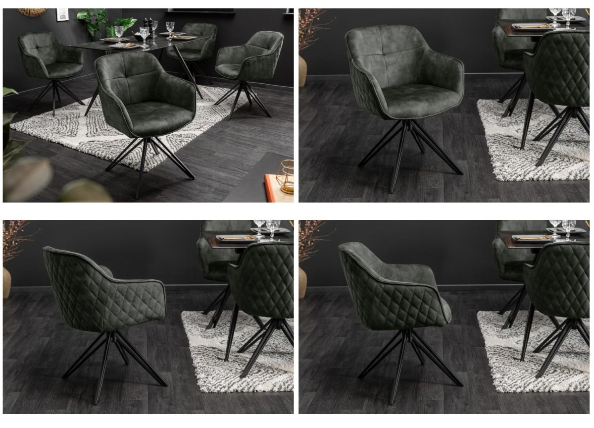 Chaise pivotante matelassée vert foncé avec accoudoir