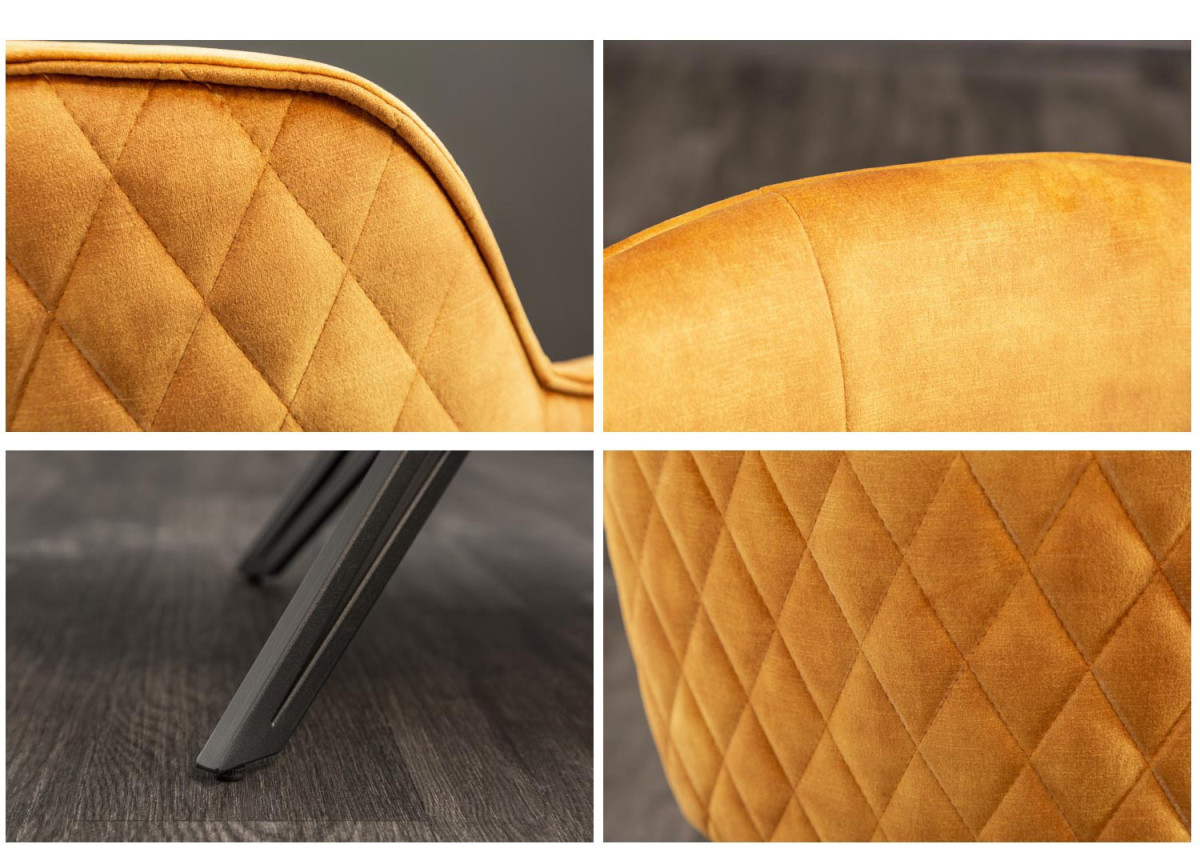 Chaise pivotante matelassée jaune-or avec accoudoir