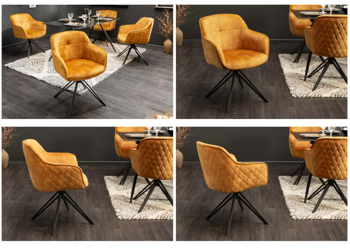 Chaise pivotante matelassée jaune-or avec accoudoir