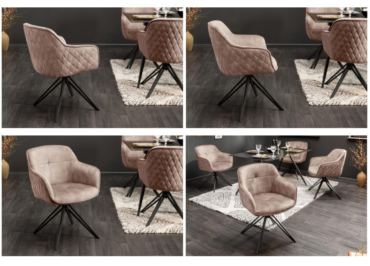 Chaise pivotante matelassée grège avec accoudoir