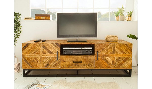 Meuble TV en bois massif et fer forgé / 160 cm