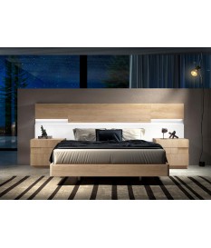 Lit design en bois 160x200 avec chevets & tête de lit à Led