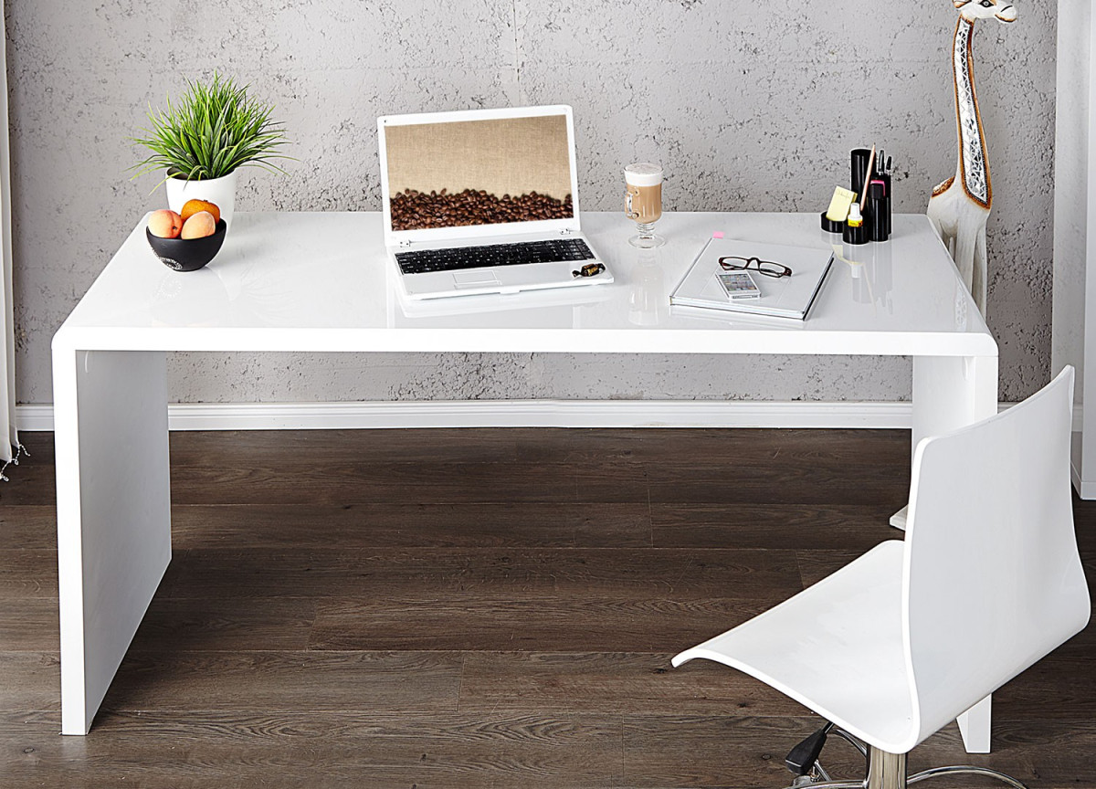 Bureau simple laqué blanc brillant 140cm pour bureau