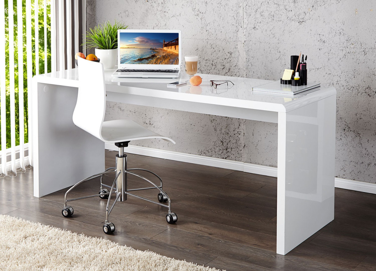 Bureau simple laqué blanc brillant 140cm