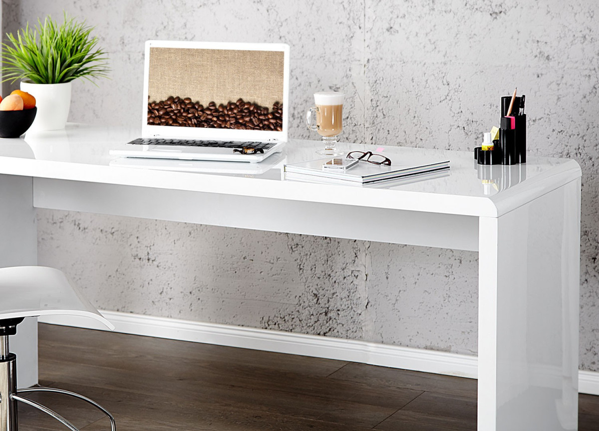 Bureau simple laqué blanc brillant 140cm