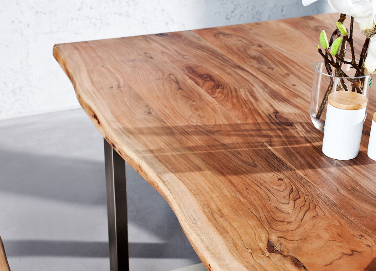 Table de Repas Acacia et Acier Brossé
