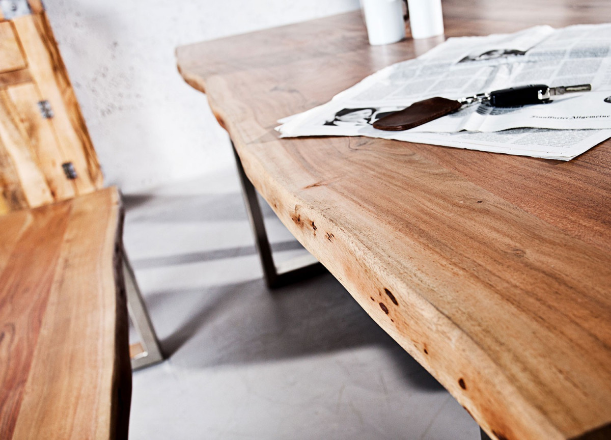 Table de Repas Acacia et Acier Brossé