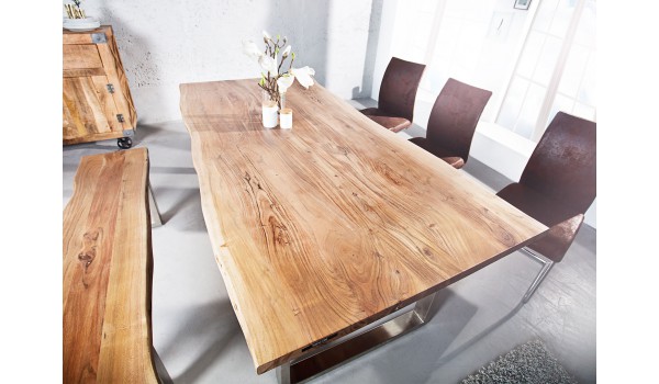 Table rectangulaire bois massif - Acier brossé