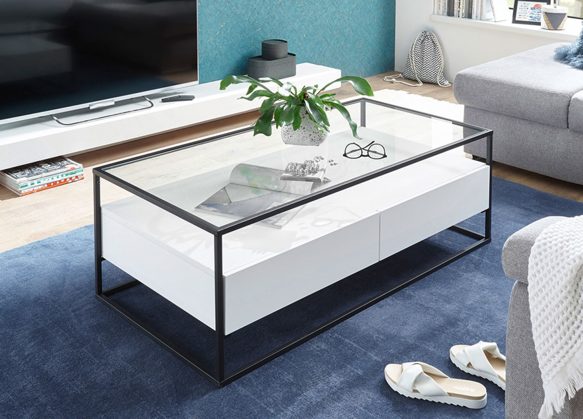 Table basse blanche et verre