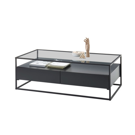 Table basse noire et verre avec rangement