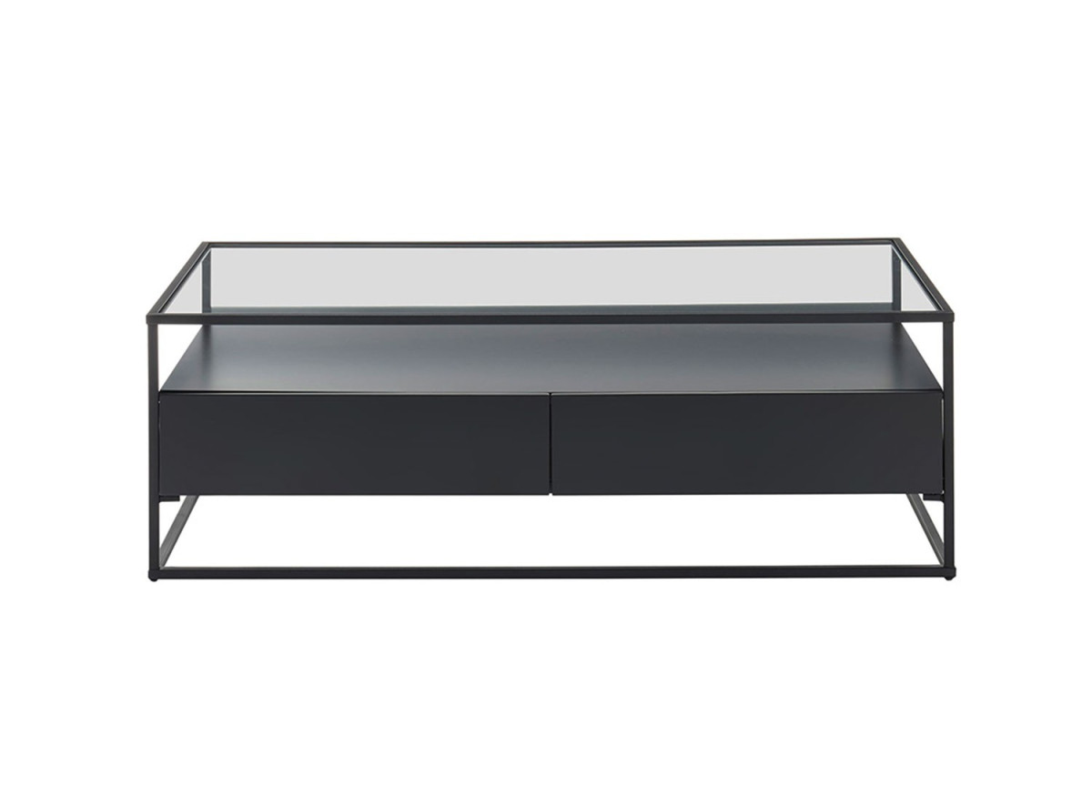 Table basse noire et verre transparent avec rangement
