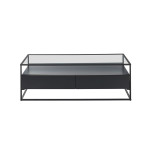Table basse noire et verre transparent avec rangement
