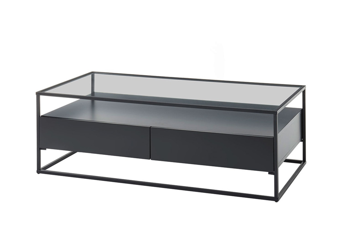 Table basse noire et verre rectangulaire
