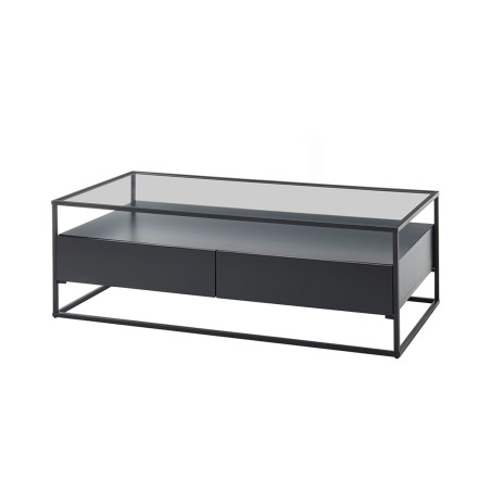 Table basse noire et verre rectangulaire