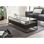 Table basse rectangulaire noir et verre transparent avec tiroir