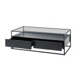 Table basse noire et verre avec tiroir