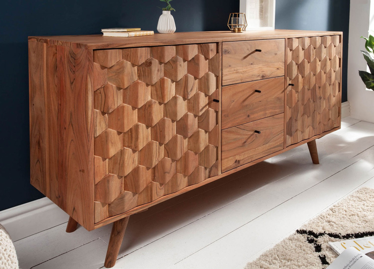 Buffet bois massif / Effet marqueterie 3D style scandinave