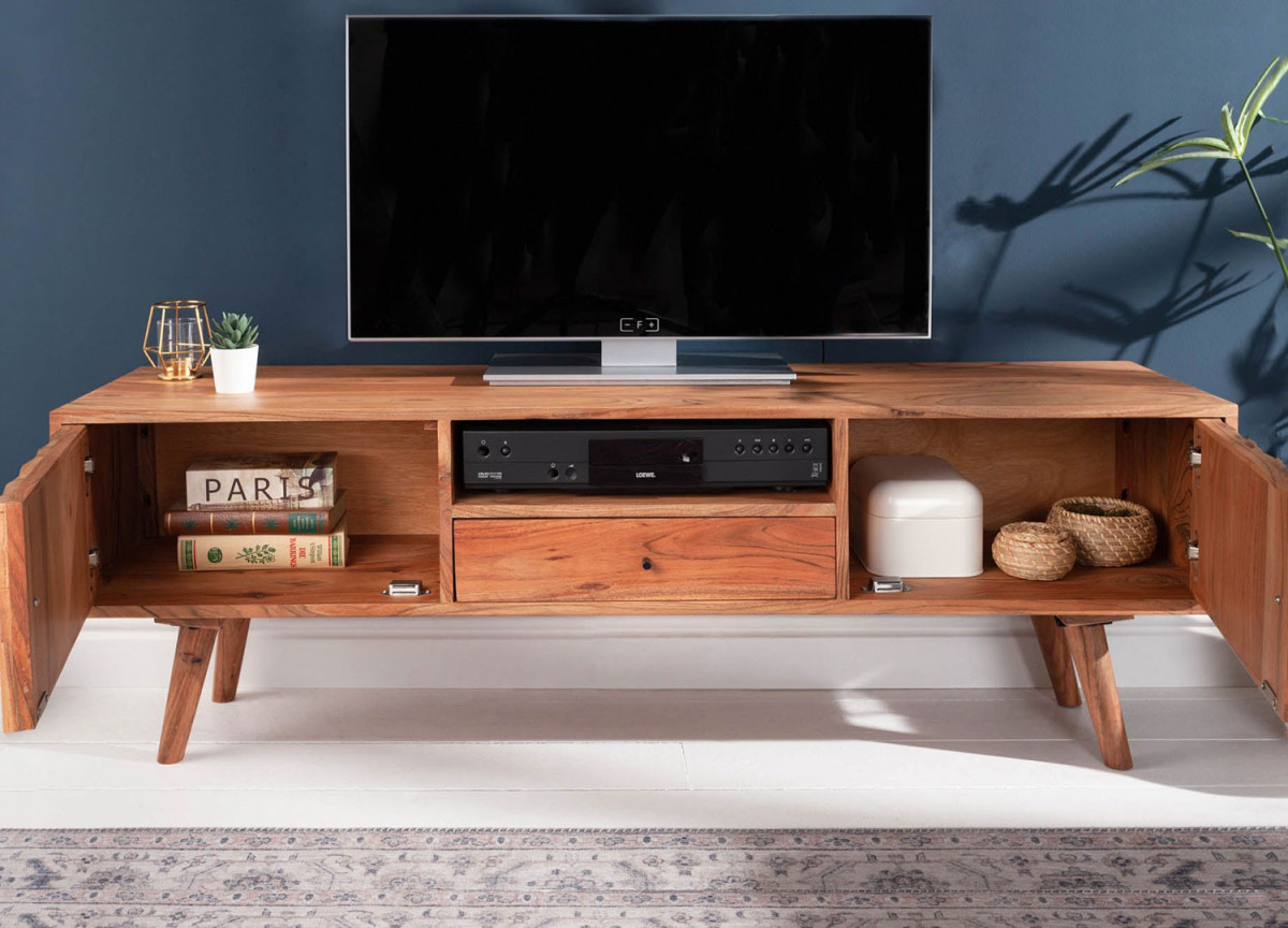 Meuble tv scandinave en bois massif