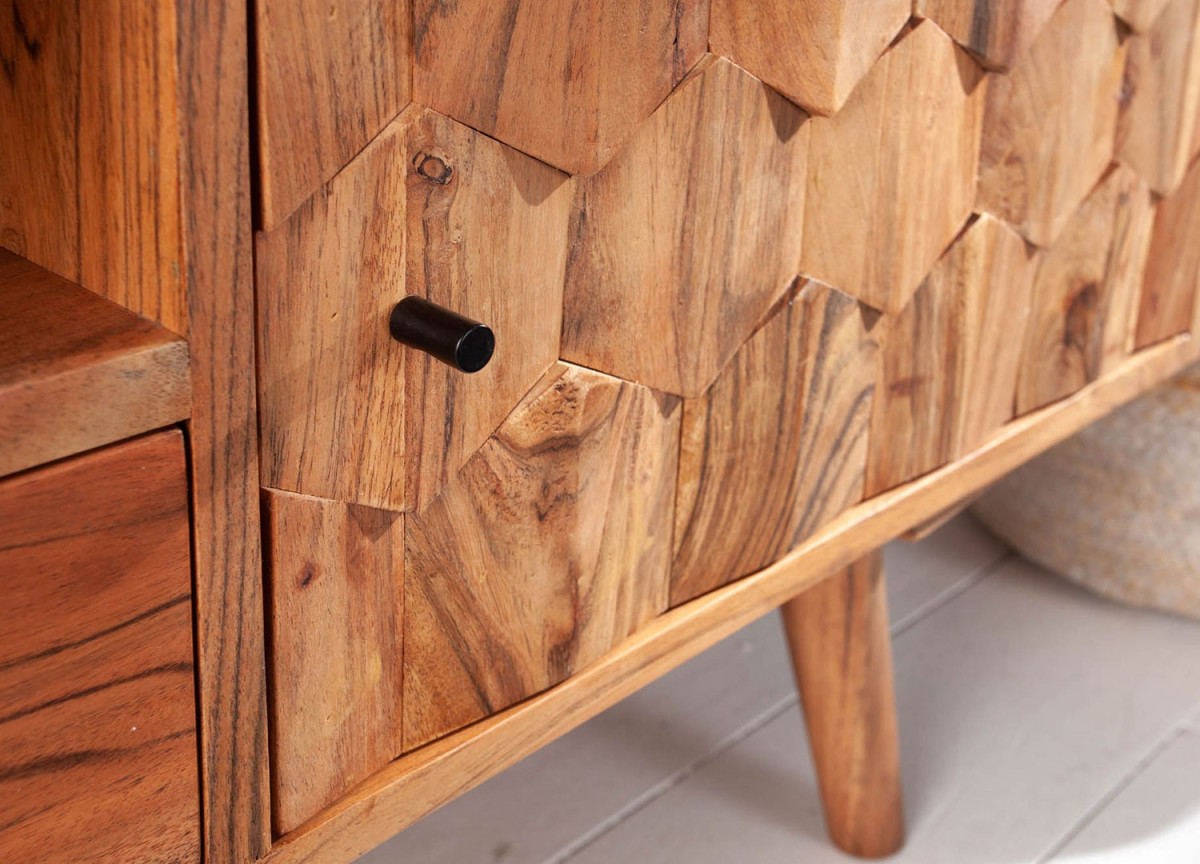 Meuble TV Scandinave / Effet Marqueterie 3D - 140 cm