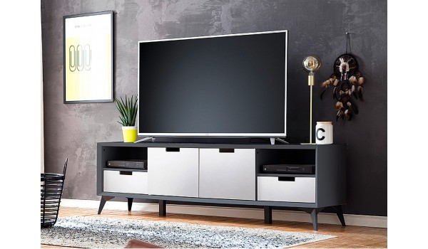 Meuble TV façades réversibles grise ou blanche laqué